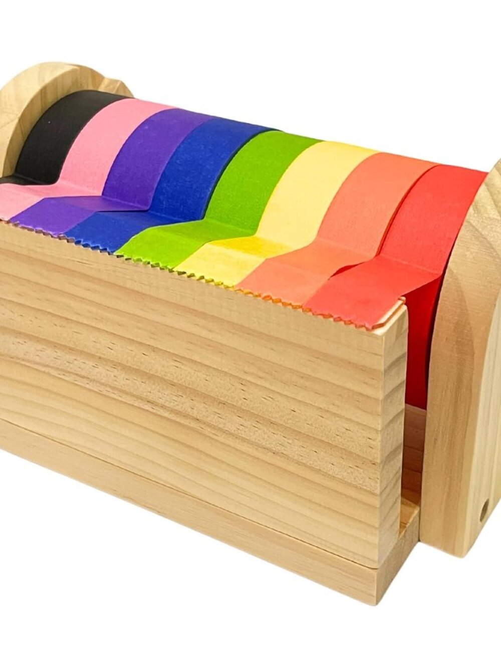 Wooden Kids Masking Tape Dispenser Acrylic Serrated Cutter